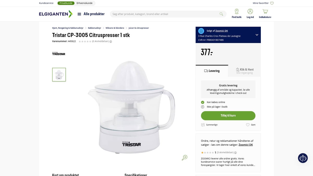 7 Smarte Citrus Presser Til Dit K&oslash;kken 2026 - Tristar CP-3005 Citruspresser