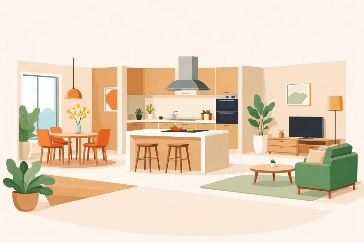 Offene Küchenplanung mit Kochinsel