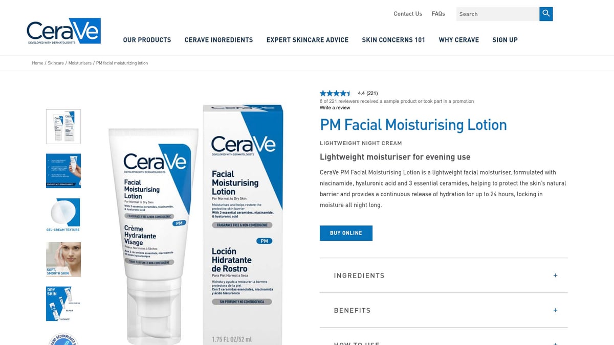Top 10 Night Moisturisers for Glowing Skin in 2026 - CeraVe PM Facial Moisturising Lotion