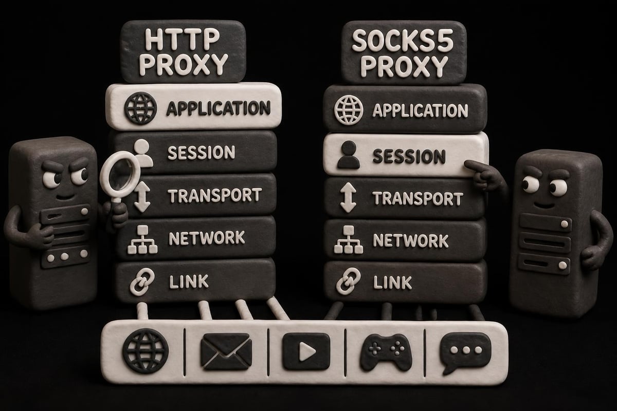 SOCKS5 vs HTTP proxy protocol layers