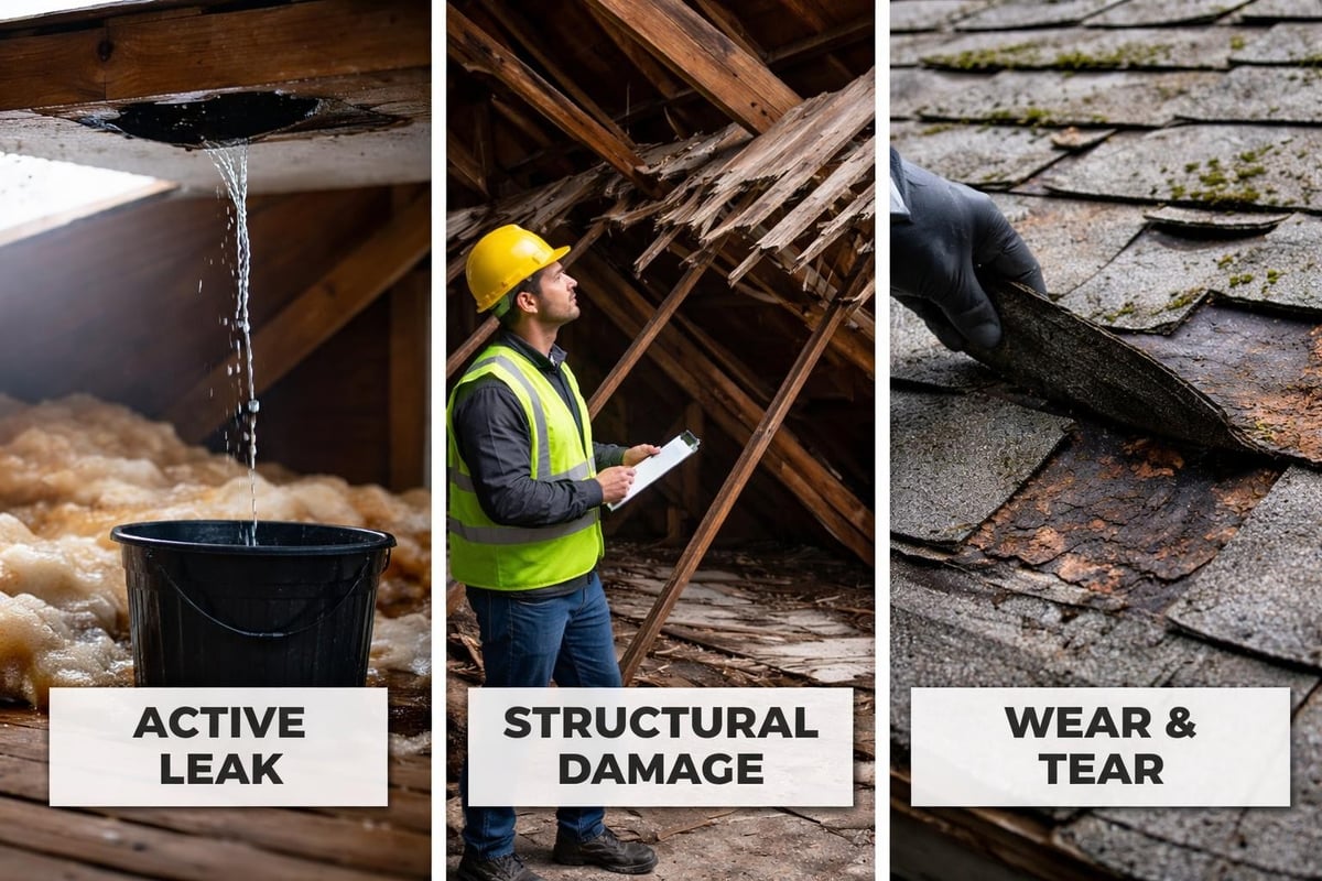Types of roof damage requiring immediate response