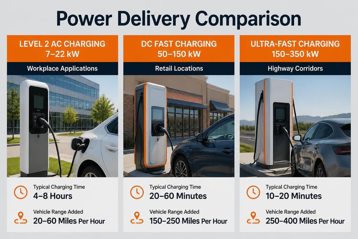 Commercial EV charging power levels comparison