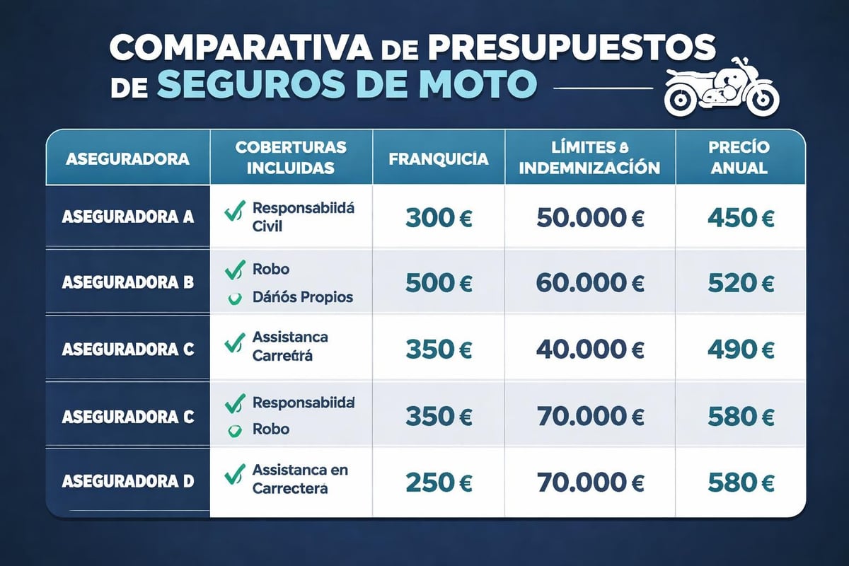 Calculadora de Seguros Moto: Guía Completa 2026 4 Comparativa de presupuestos de seguros