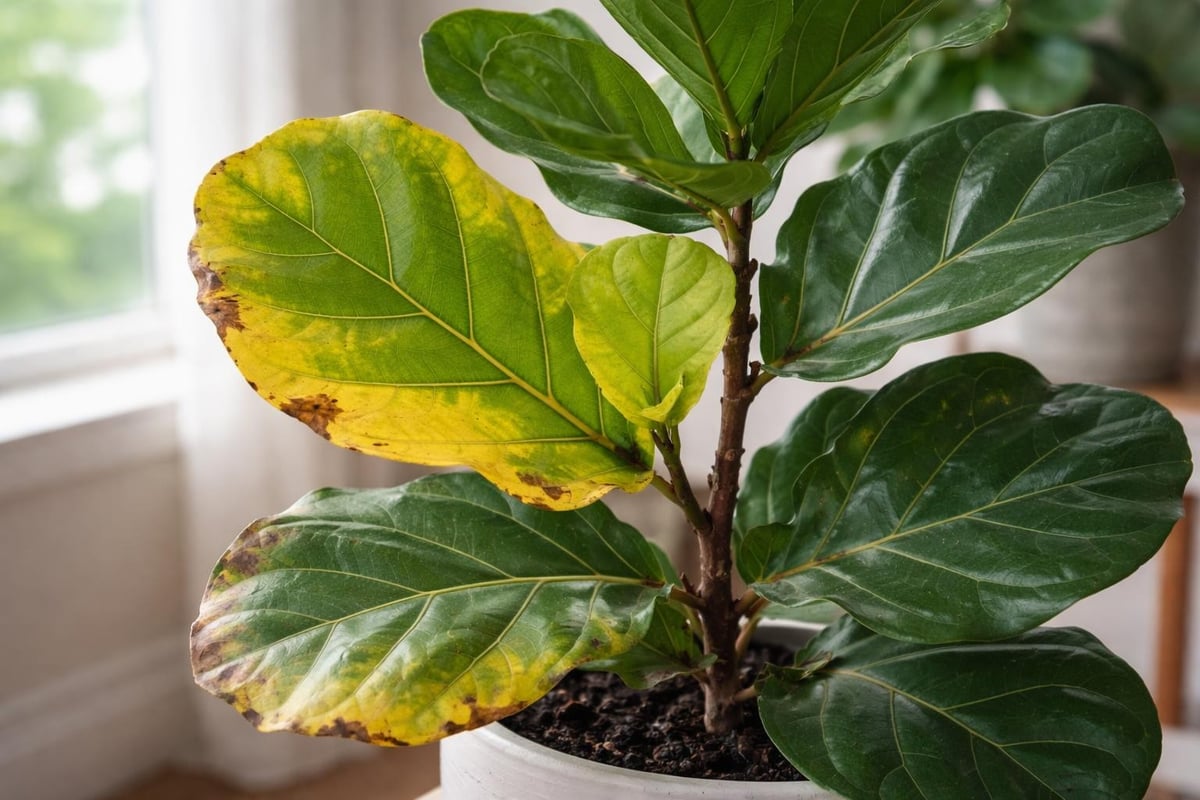 Nutrient deficiency symptoms in fiddle leaf fig