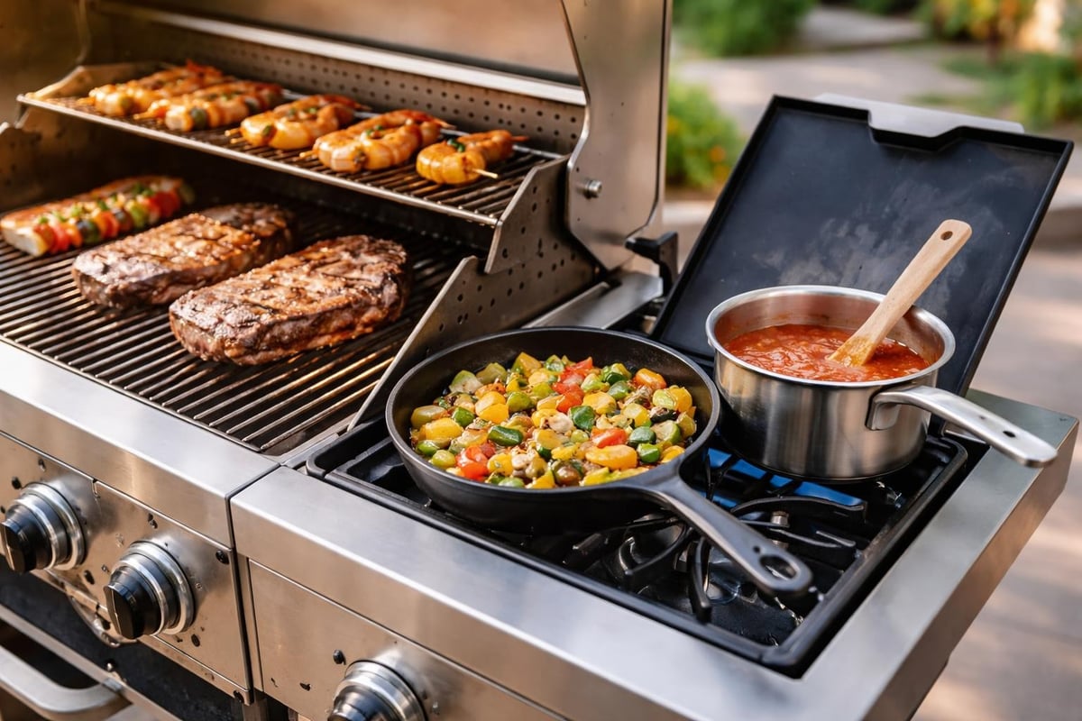Multi-zone outdoor cooking workflow