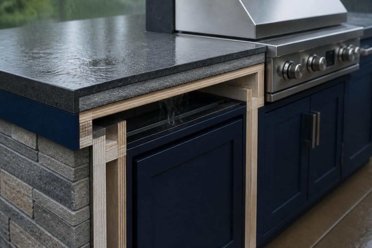 Outdoor kitchen material layers