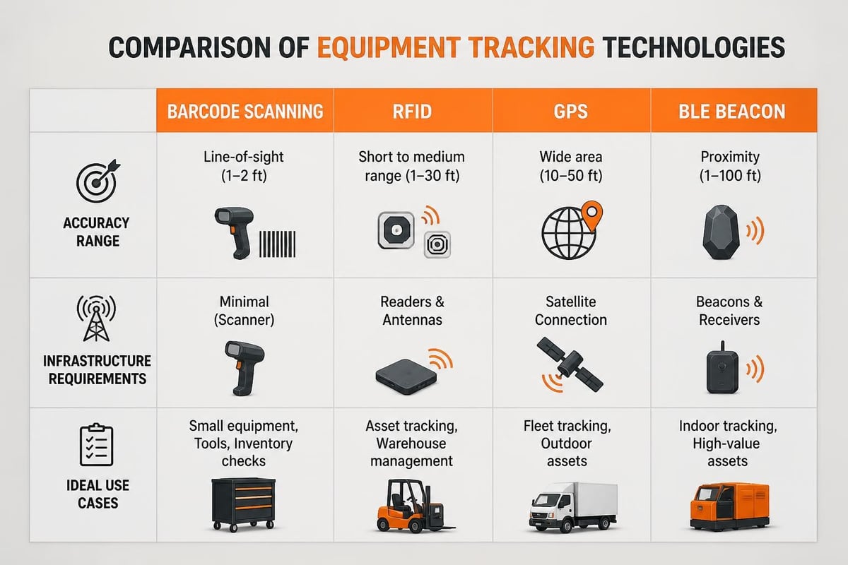 Equipment Tracking Software: Complete Guide for 2026 Location tracking technologies comparison