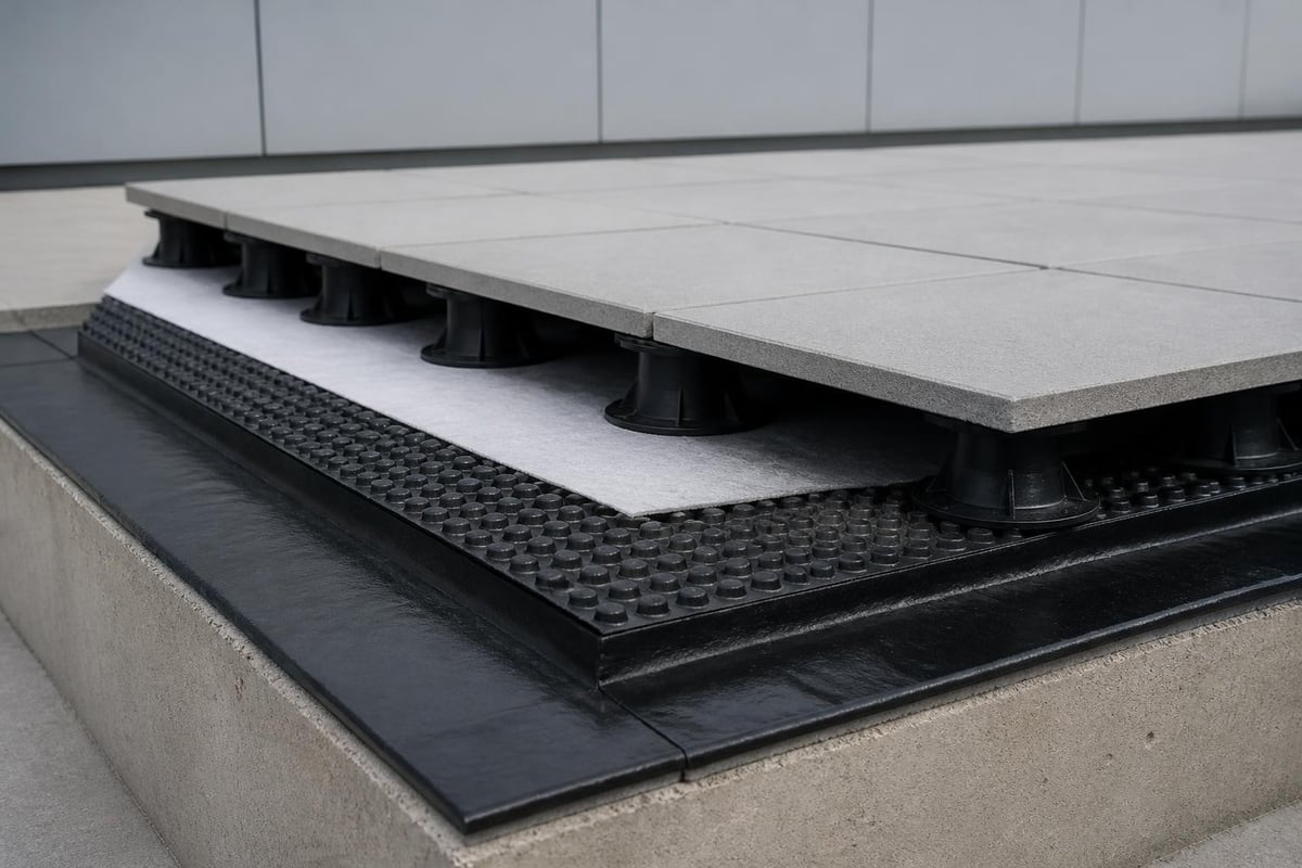 Flat roof tile system layers