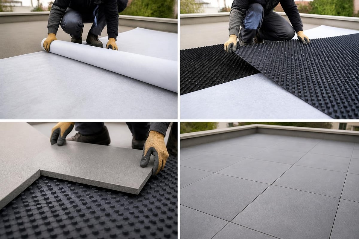Ballasted flat roof tile installation