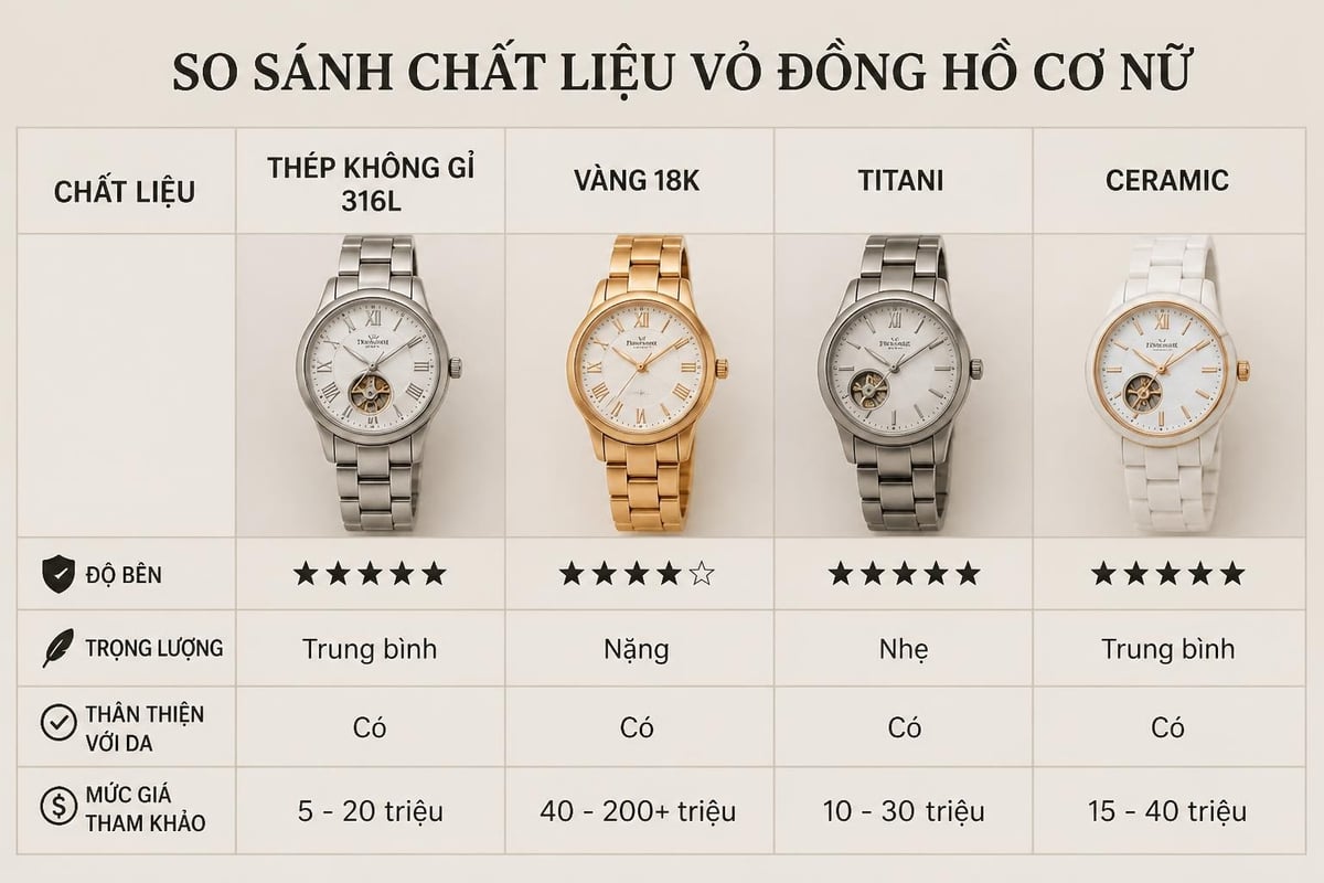 Chất liệu đồng hồ cơ nữ
