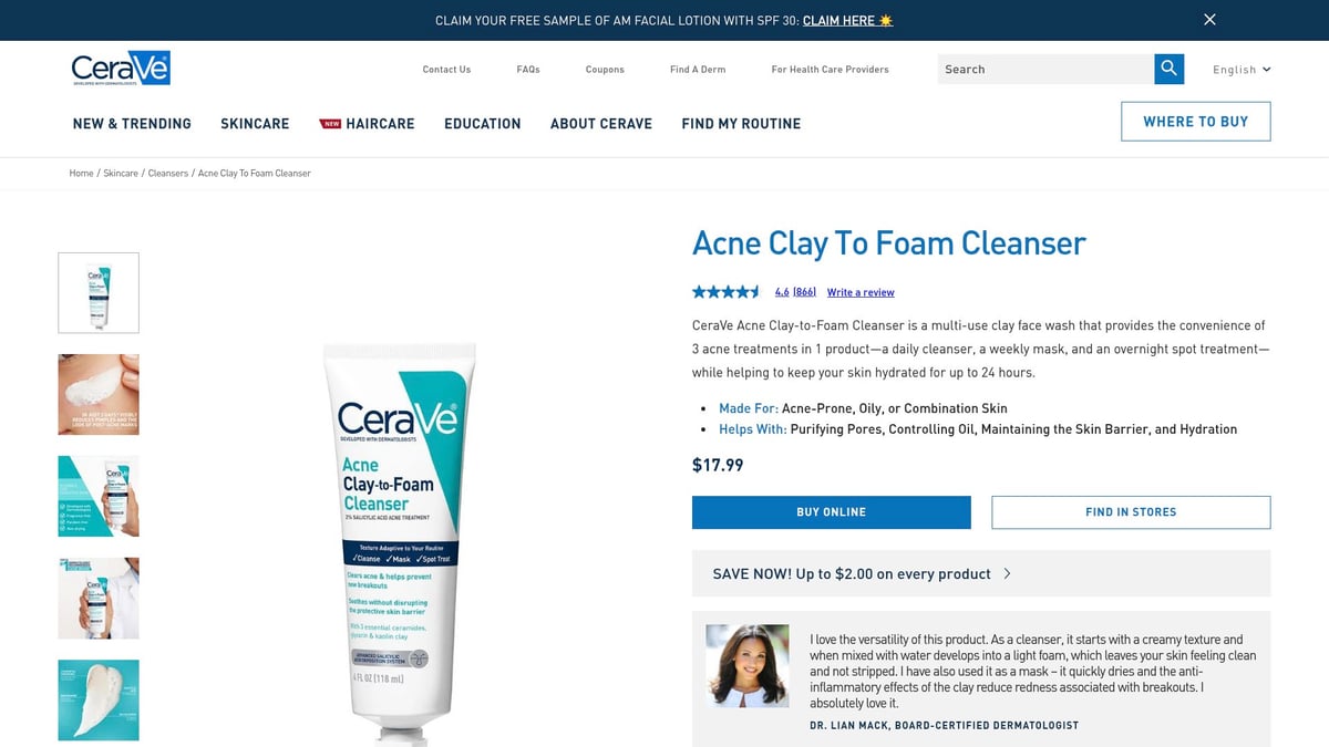 7 Must-Try New Skincare Products for 2025 - CeraVe Acne Clay To Foam Cleanser
