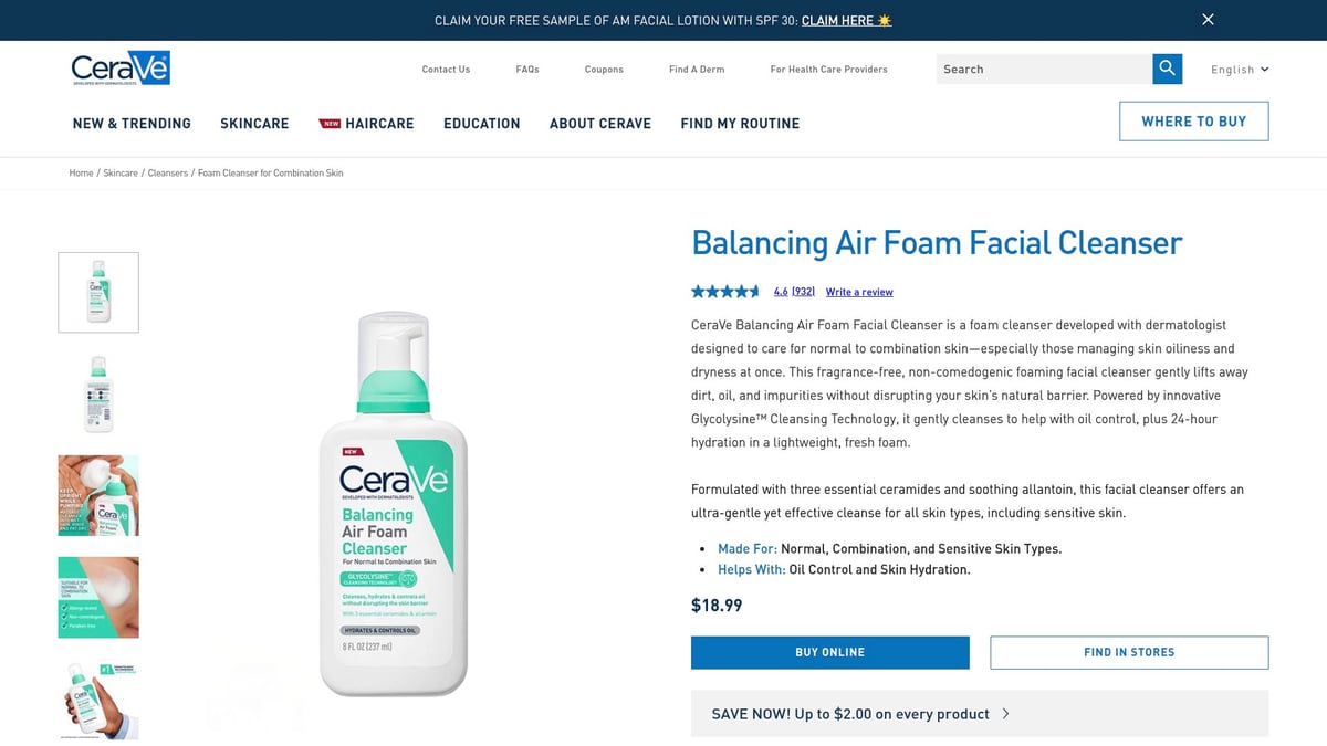 7 Must-Try New Skincare Products for 2025 - CeraVe Balancing Air Foam Facial Cleanser