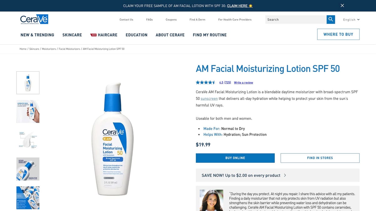 7 Must-Try New Skincare Products for 2025 - CeraVe AM Facial Moisturizing Lotion SPF 50