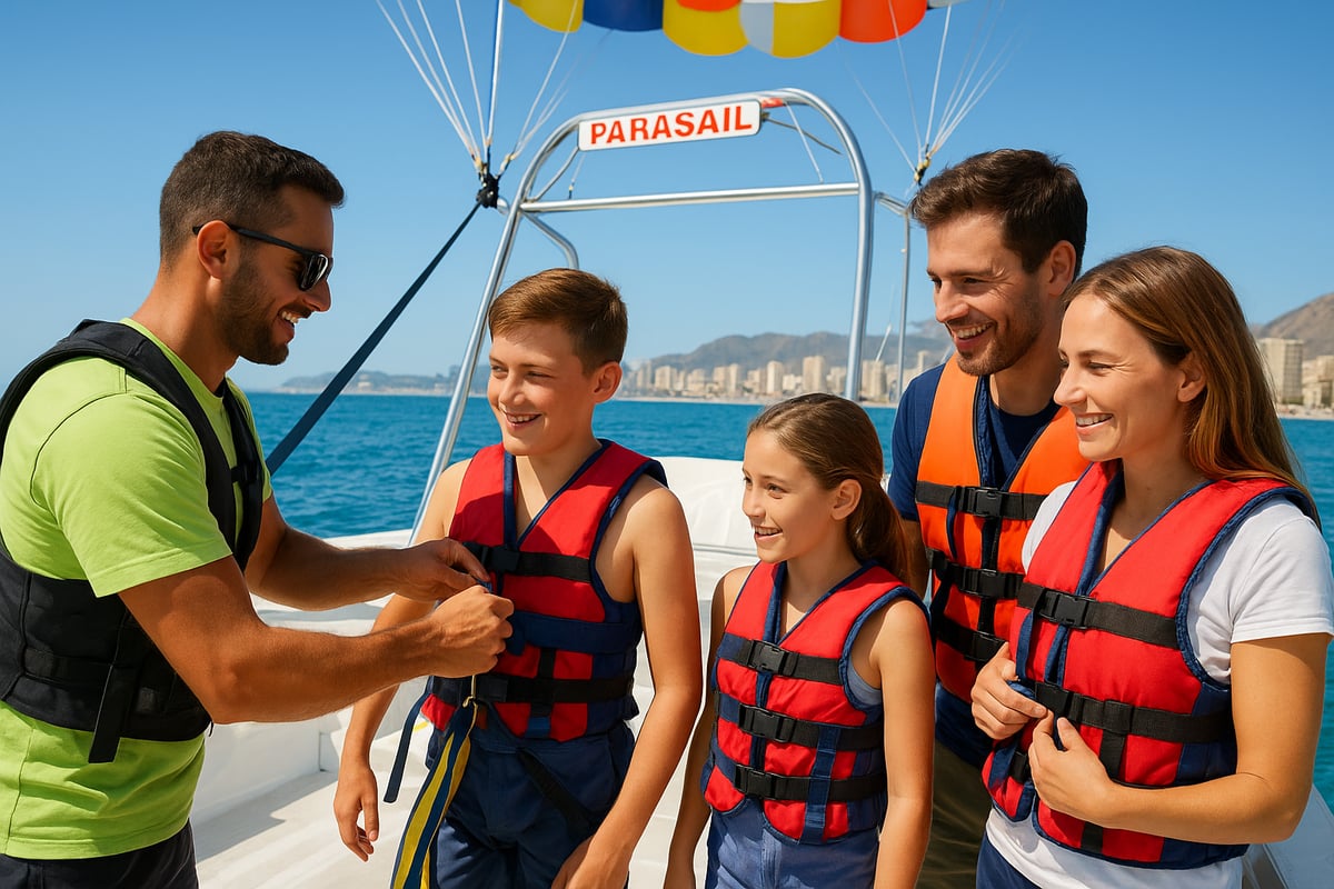 Motos de Agua Benidorm - article 326691bf 5f79 43e1 832 fotografia realista y de alta calidad de una famil 1 uz666p Guía Paso a Paso: Cómo Disfrutar del Parasailing en Benidorm Sin Mojarse