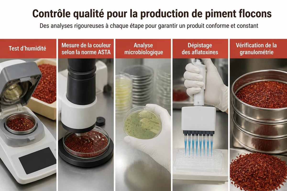 Quality control process for piment flocons