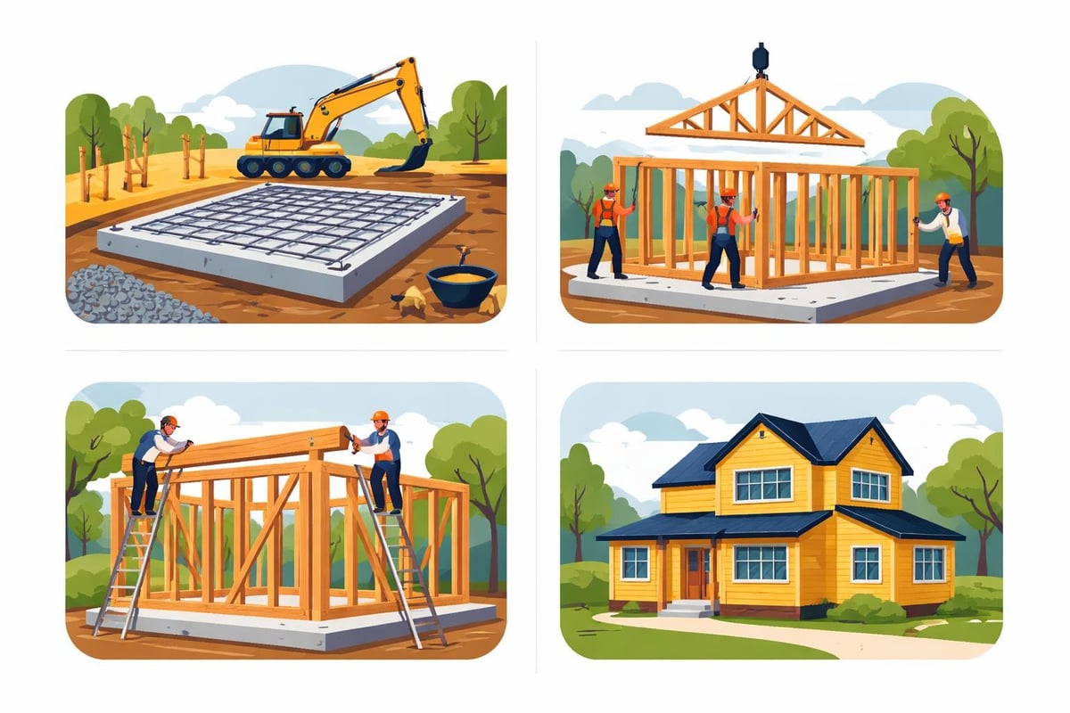Assembly sequence for timber frame construction