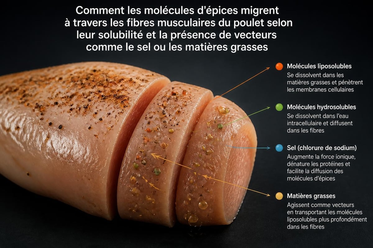 Pénétration des épices dans la chair