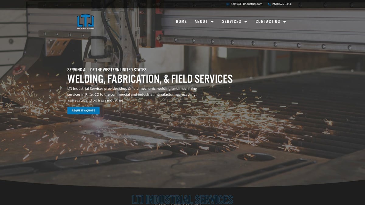 LTJ Industrial Services welding and fabrication workshop with sparks flying, highlighting expertise in structural steel for mining equipment.