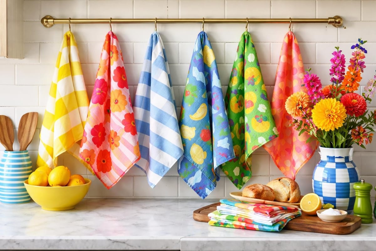 Testing pattern combinations with tea towels