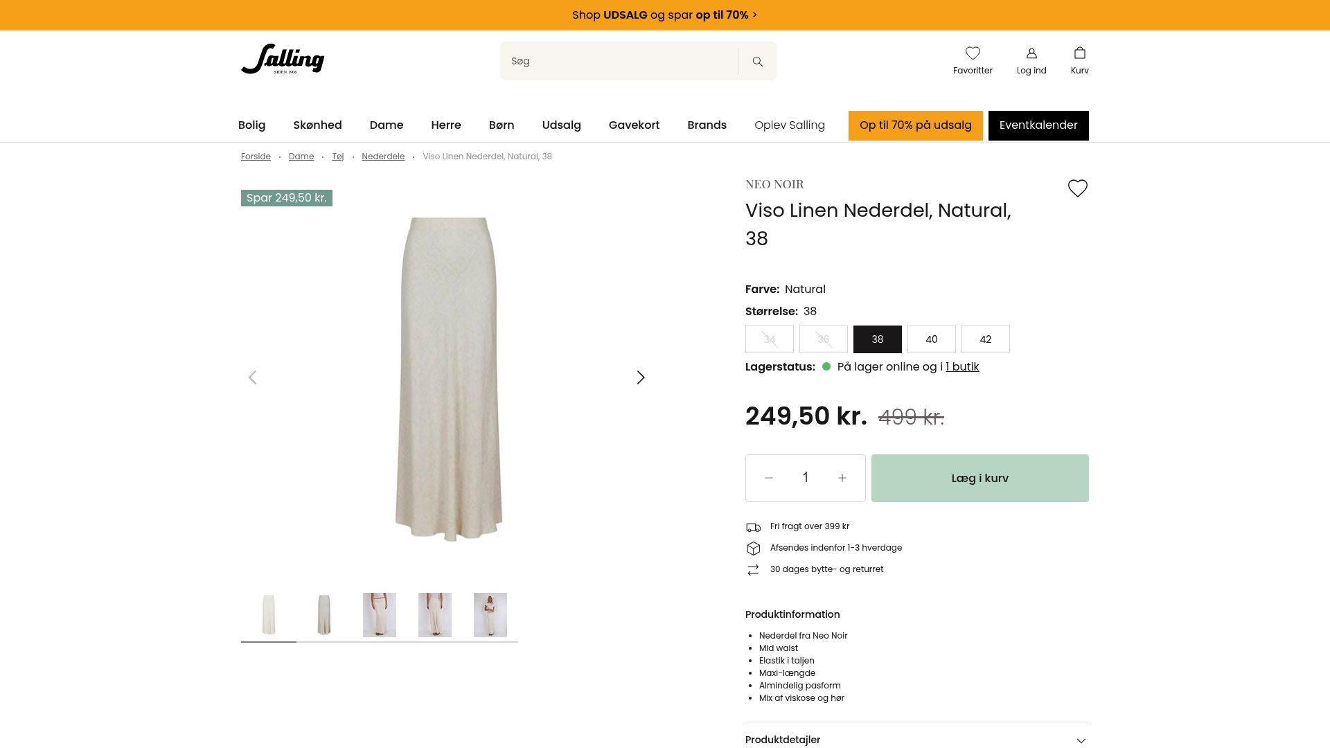 7 Bedste Tøj På Tilbud Du Skal Se i 2025 - Neo Noir Viso Linen Nederdel – 249,50 kr. (Salling)