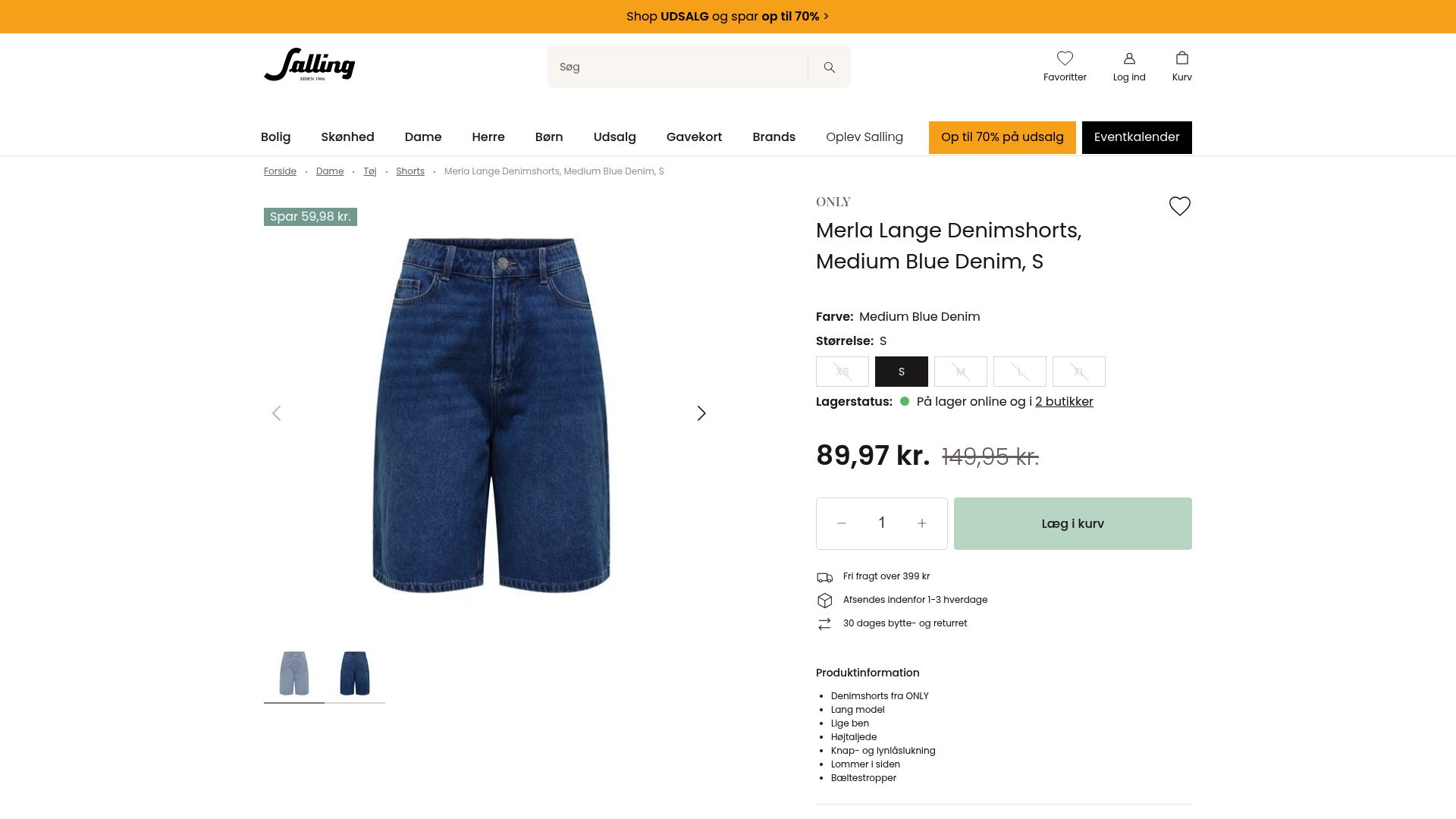 7 Bedste Tøj På Tilbud Du Skal Se i 2025 - ONLY Merla Lange Denimshorts – 89,97 kr. (Salling)