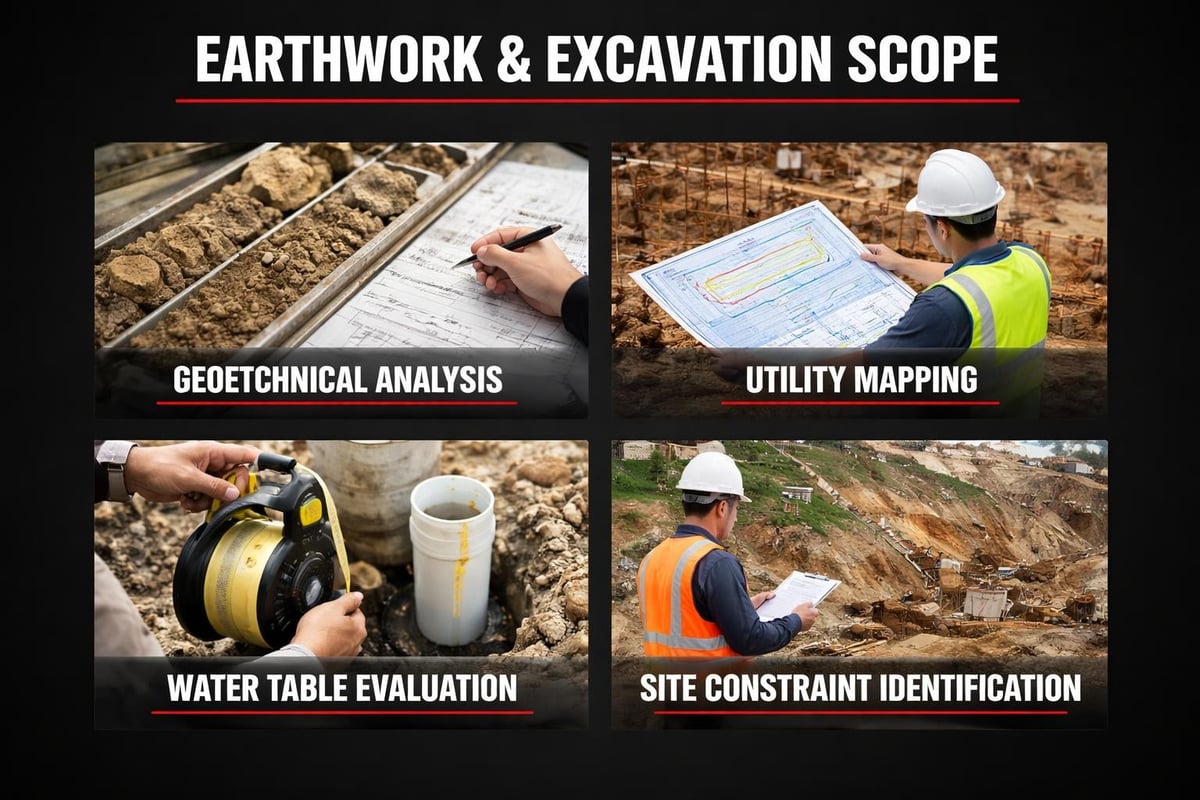 Site assessment factors for excavation