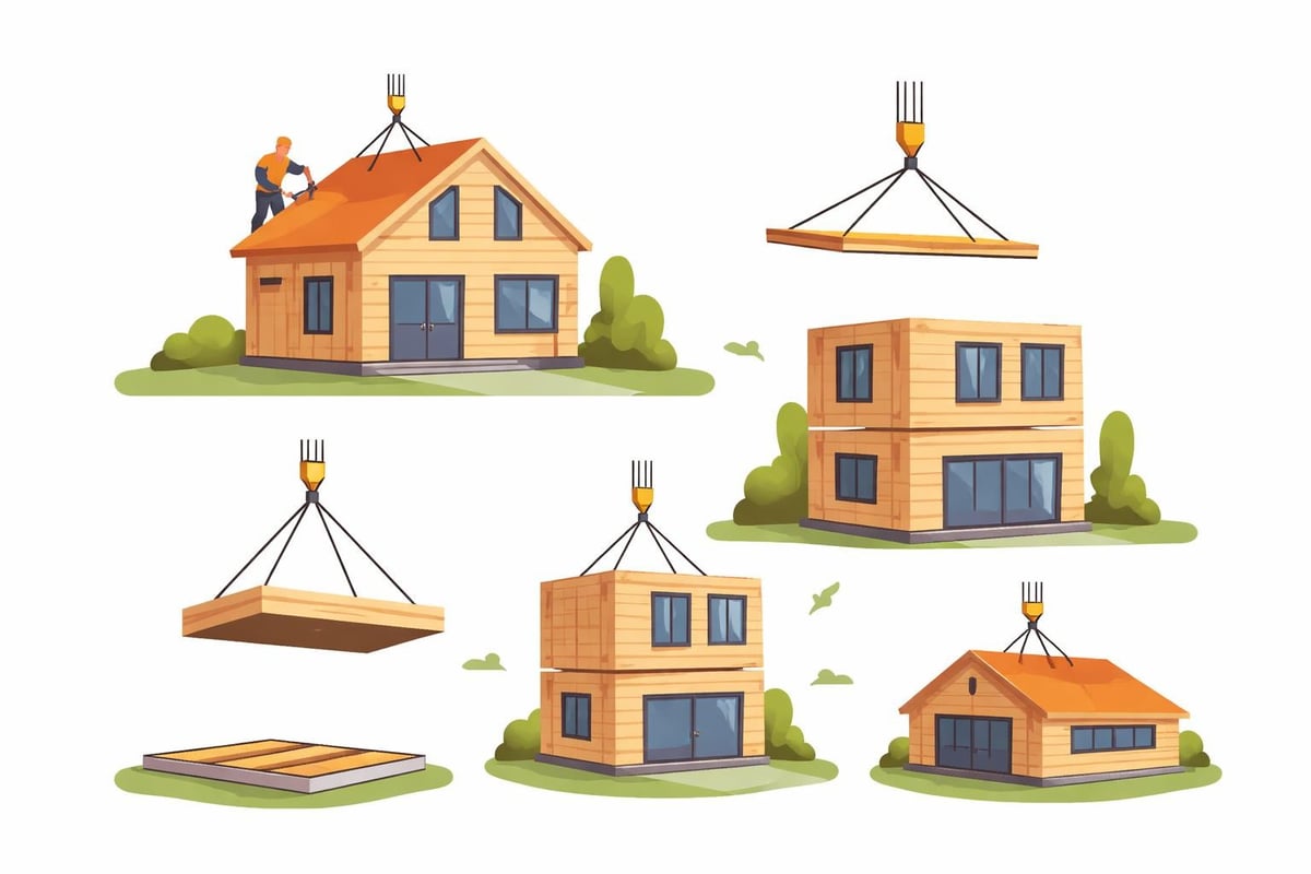 Wooden modular house construction stages