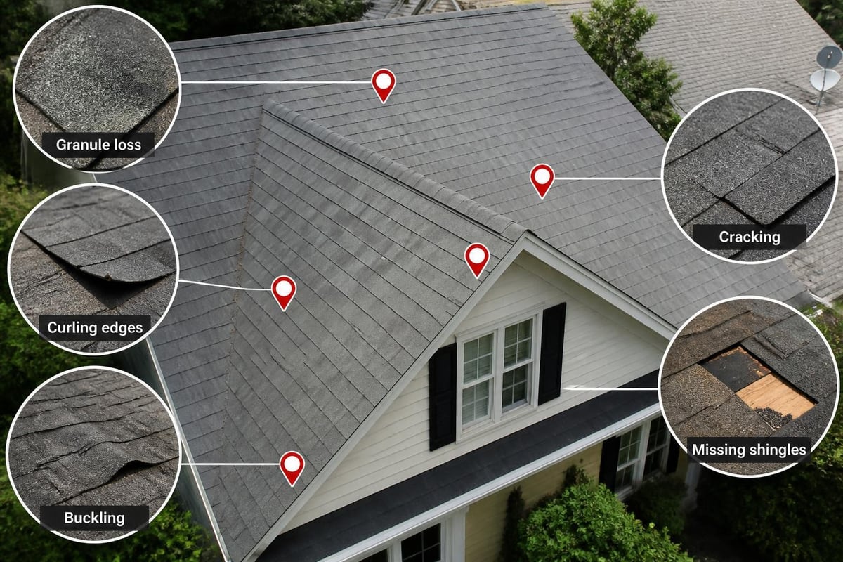 Common shingle damage types