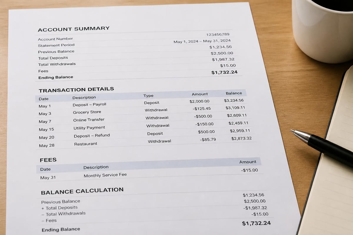 Bank statement components breakdown