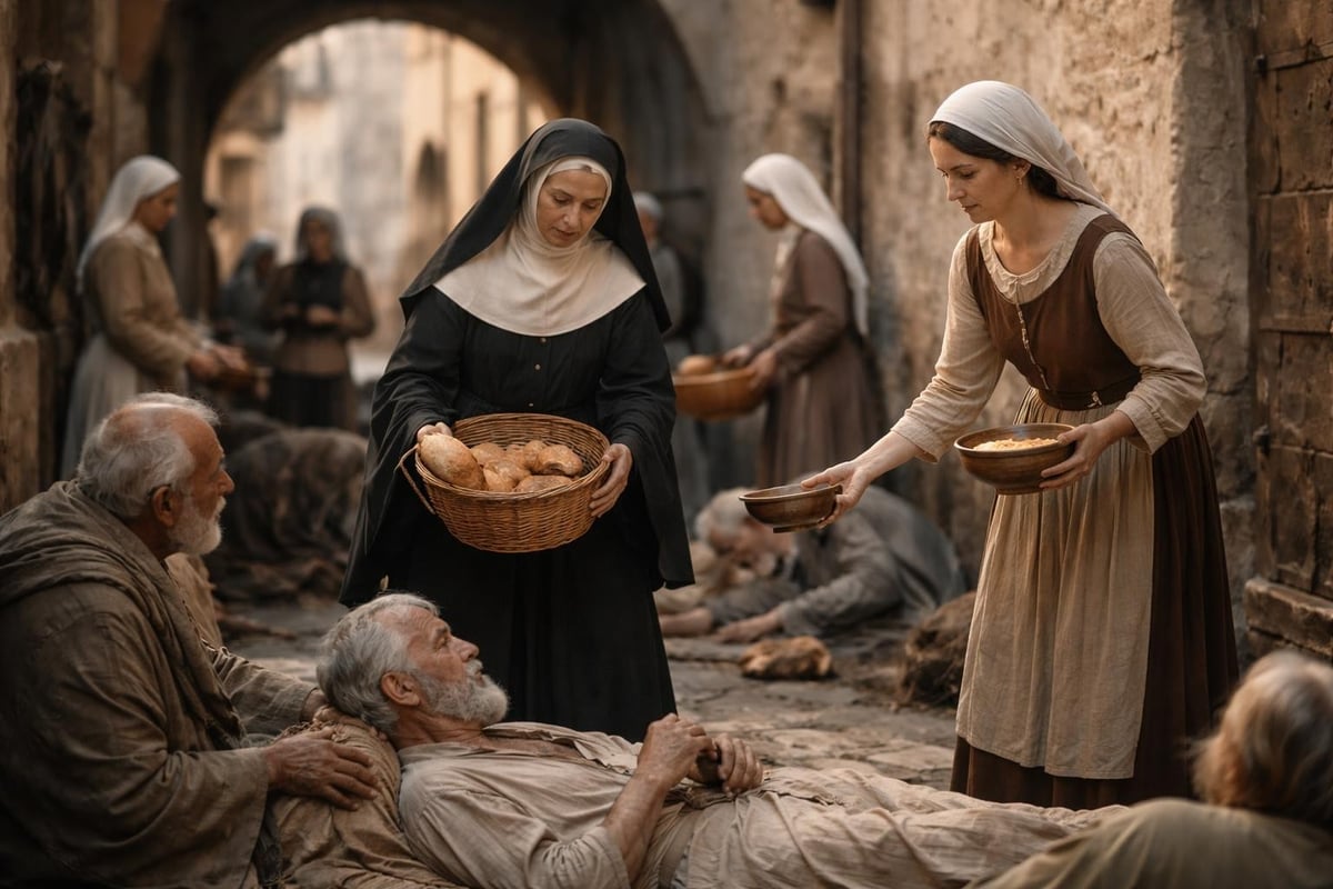 Saint Frances serving the poor