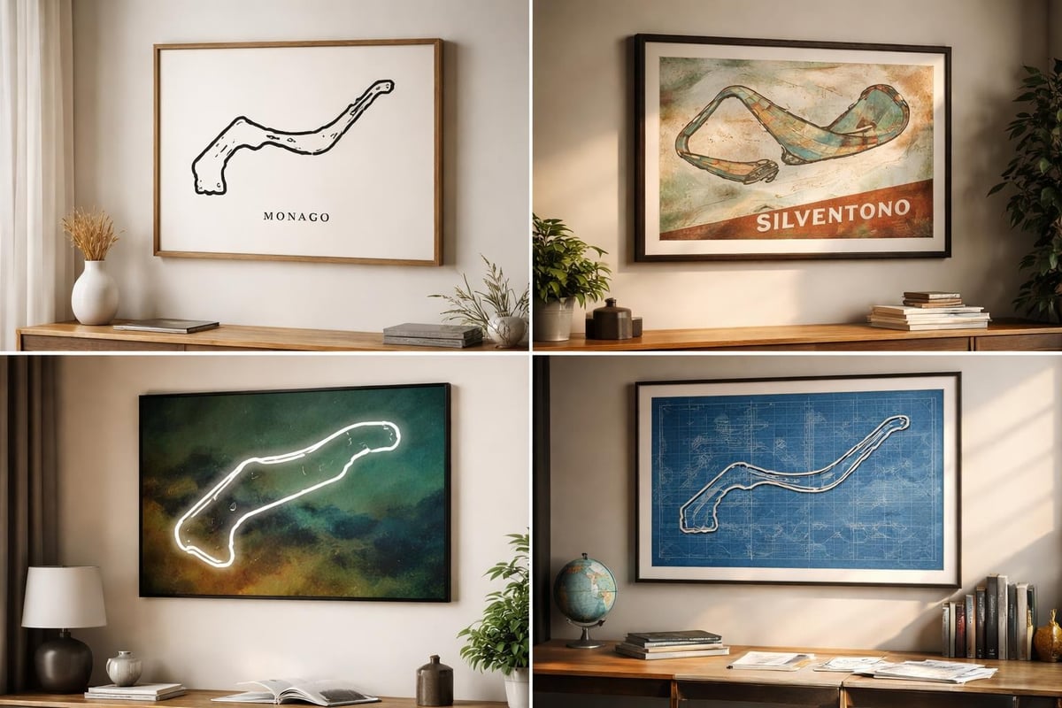 Formula 1 track layouts as wall art