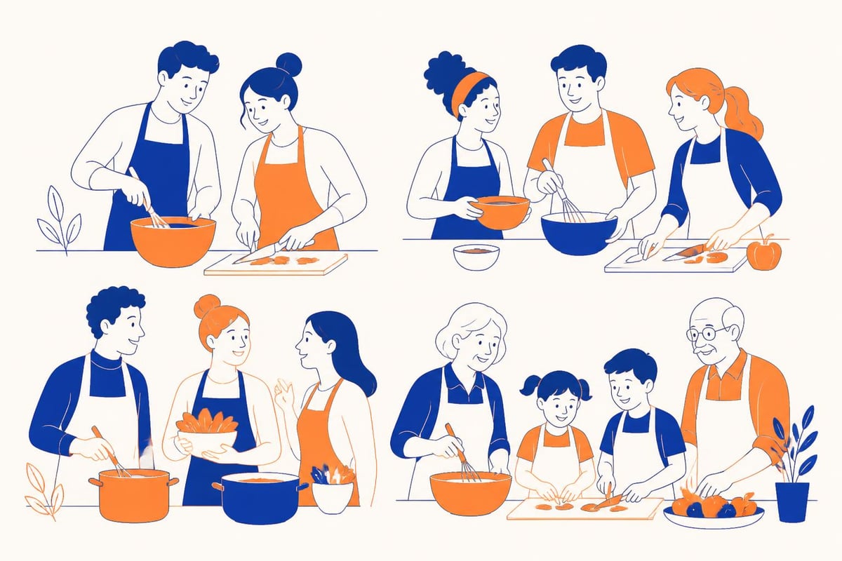 Gemeinsames Kochen verschiedener Personengruppen