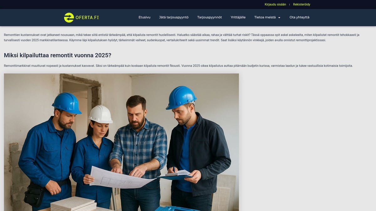 Remontti 2025 – Vinkit Onnistuneeseen Remonttiin - Remonttipalveluiden kilpailutus helposti Oferta.fi:n avulla