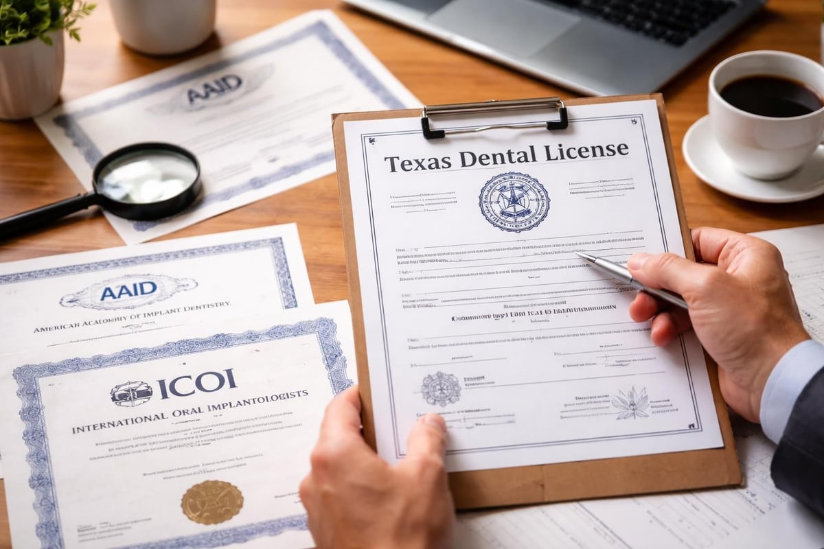 Dental implant credential verification process