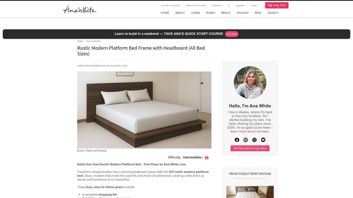 7 Best Rustic Platform Bed Designs to Transform Your Bedroom 2025 - Rustic Modern Platform Bed Frame with Headboard by Ana White