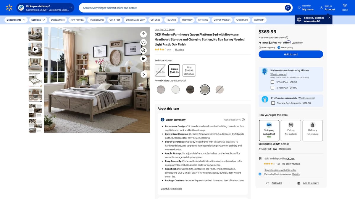 7 Best Rustic Platform Bed Designs to Transform Your Bedroom 2025 - OKD Modern Farmhouse Queen Platform Bed with Bookcase Headboard