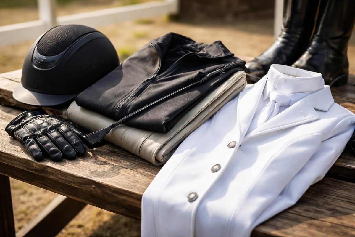 Safety, function, and presentation layers of horseback riding uniform