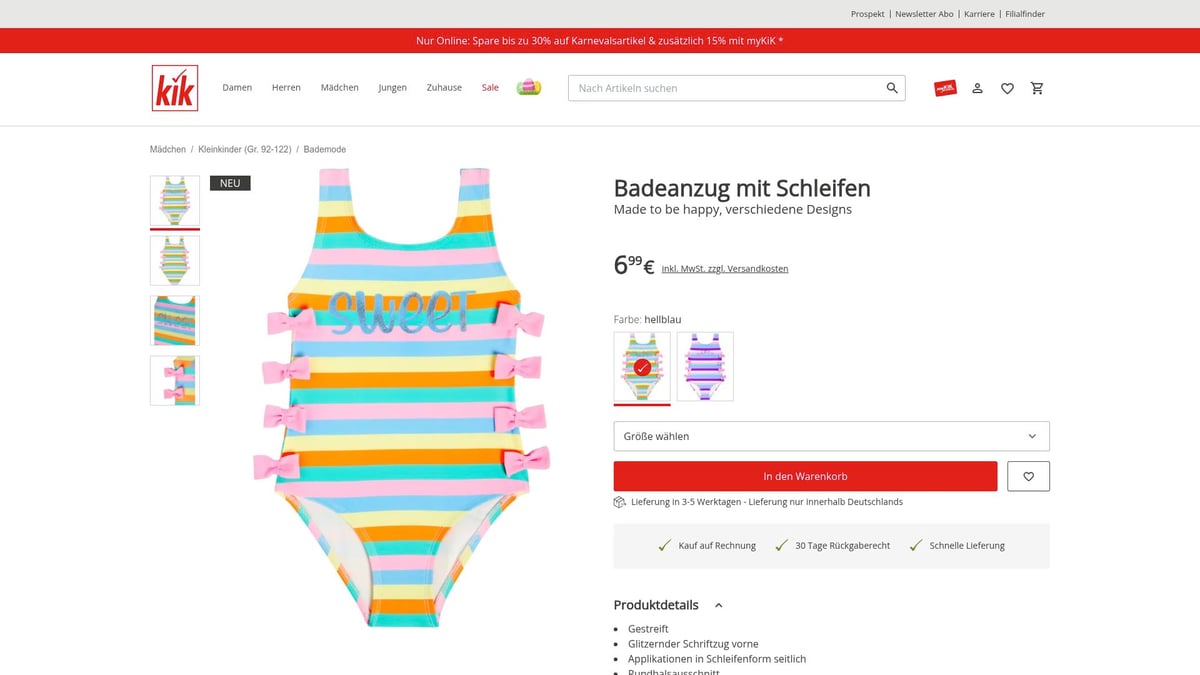 8 Stilvolle Kinder Bademode für Mädchen 2026 im Überblick - Badeanzug mit Schleifen – KIK