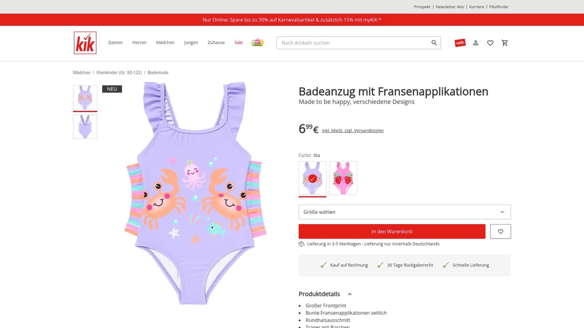 8 Stilvolle Kinder Bademode für Mädchen 2026 im Überblick - Badeanzug mit Fransenapplikationen – KIK