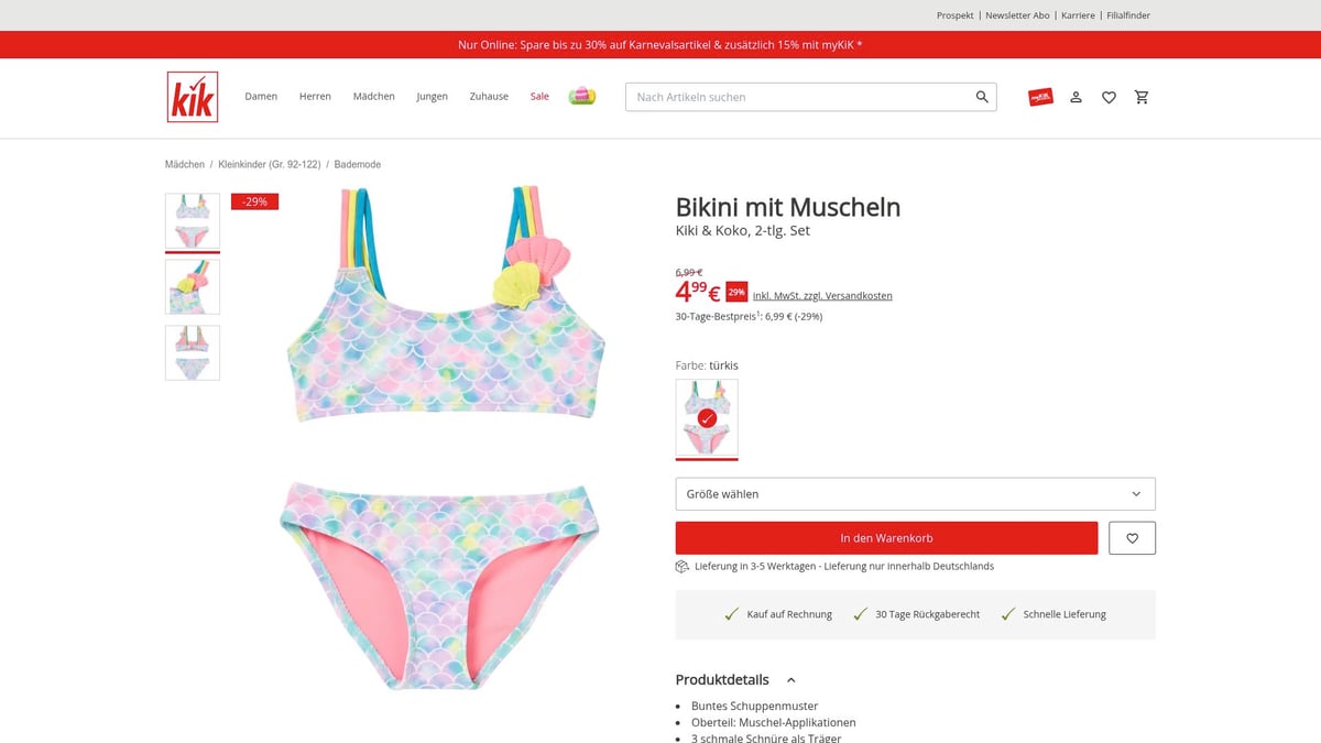 8 Stilvolle Kinder Bademode für Mädchen 2026 im Überblick - Bikini mit Muscheln – KIK