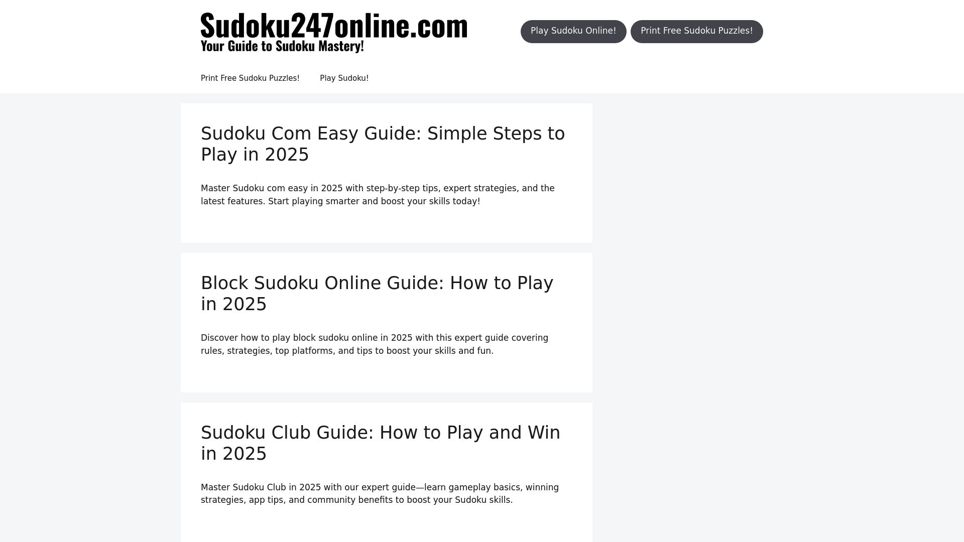 Play Sudoku Free Guide: How to Enjoy Puzzles Online 2025 - Sudoku247online: The All-in-One Sudoku Resource