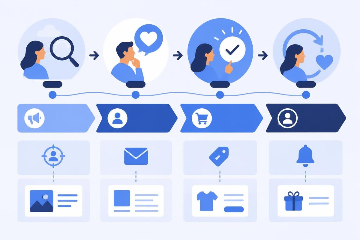 Customer journey stages mapped to automation touchpoints