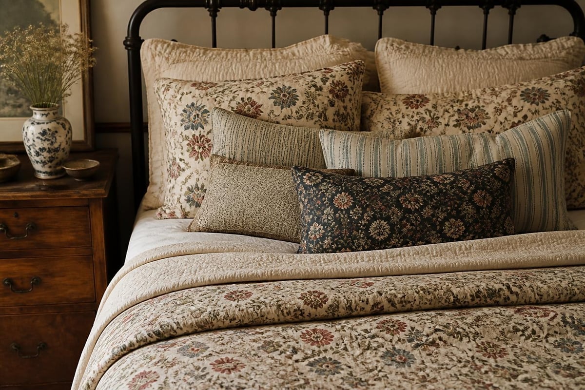Layered vintage bedding