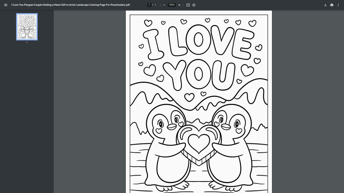 12 Adorable Love Printable Coloring Pages for 2026 - I Love You Penguin Couple Holding a Heart Gift