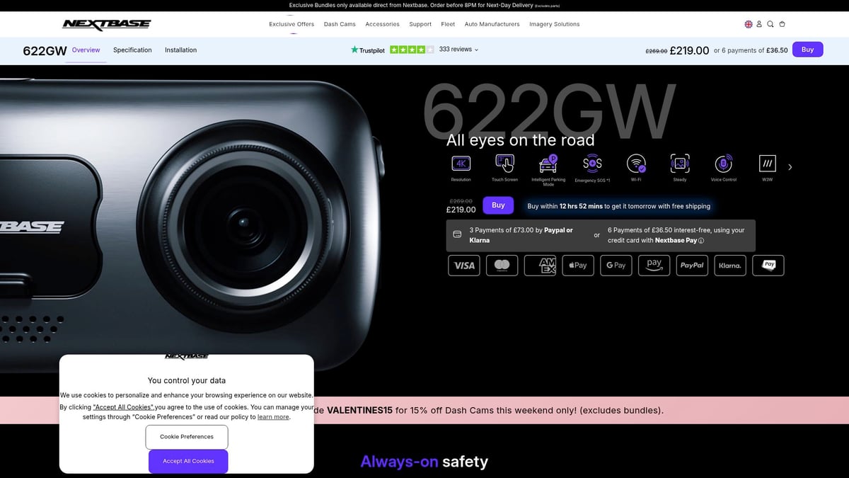 9 Essential Automobile Accessories Online for 2026 - Nextbase 622GW 4K Dash Cam