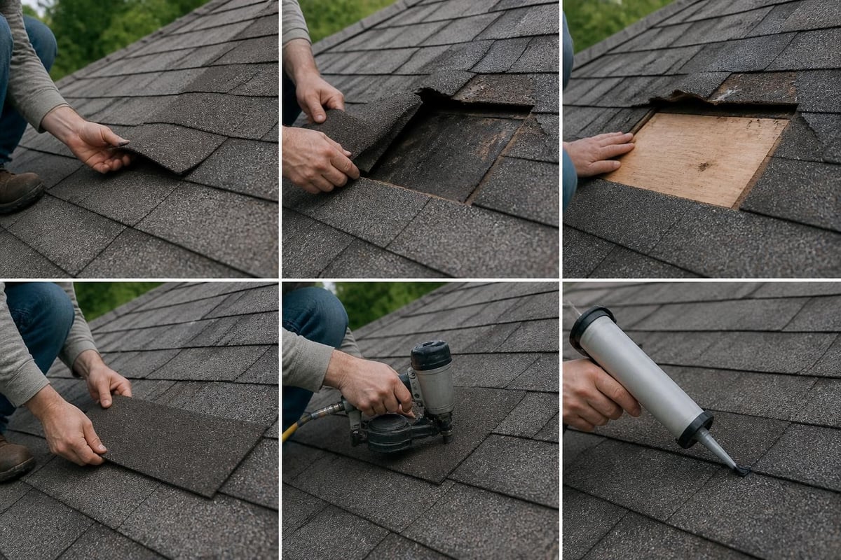 Roof shingle replacement steps from removal to sealing