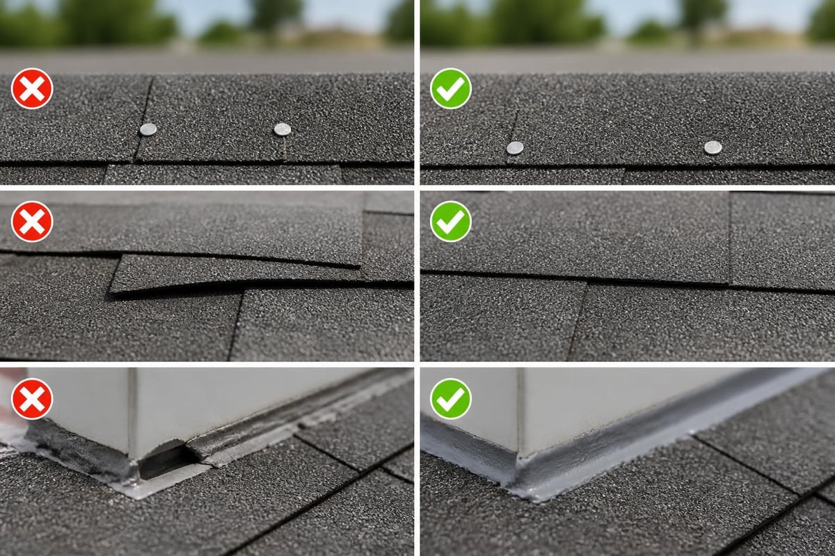 Common shingle repair errors versus correct installation