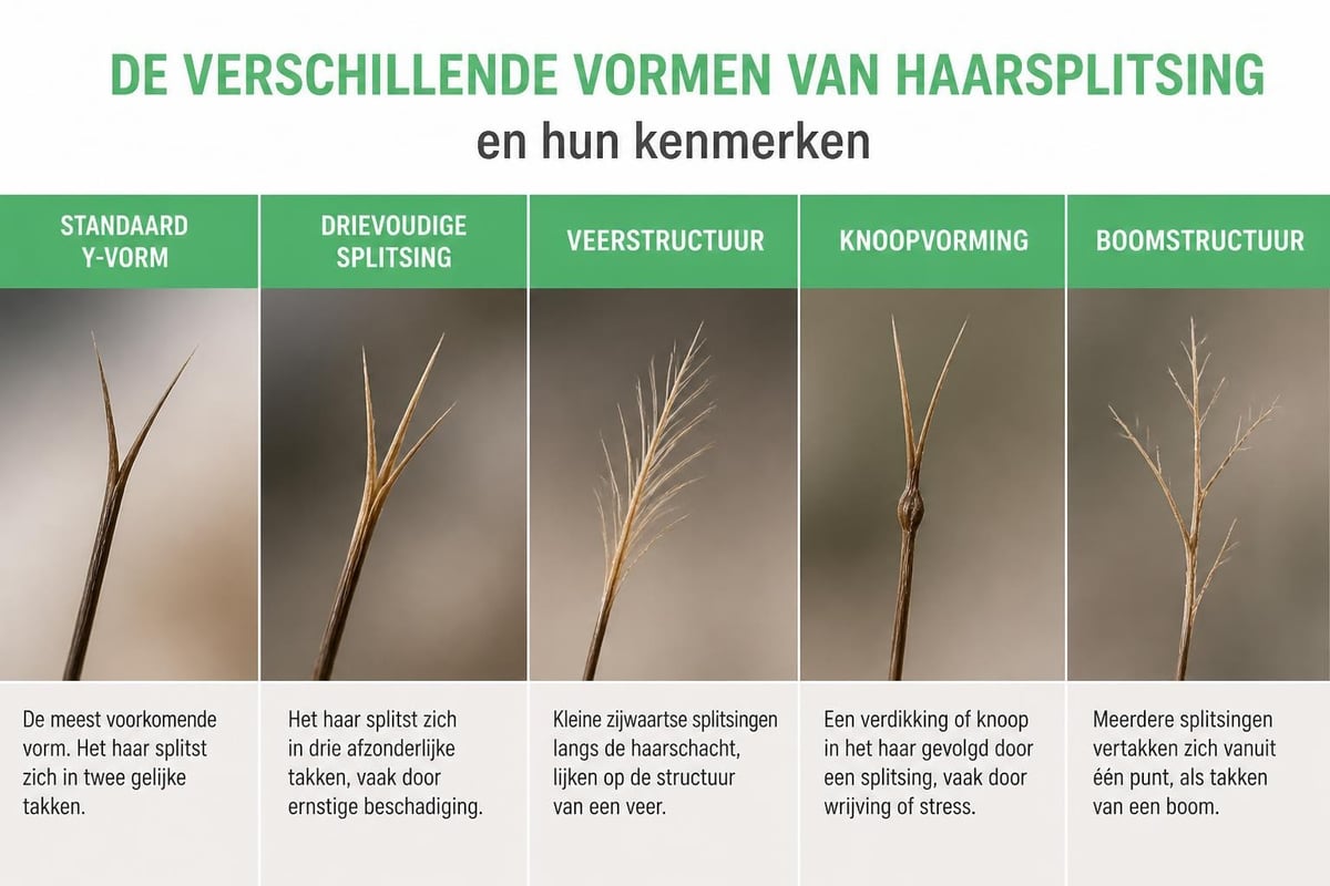 Verschillende types gespleten haarpunten