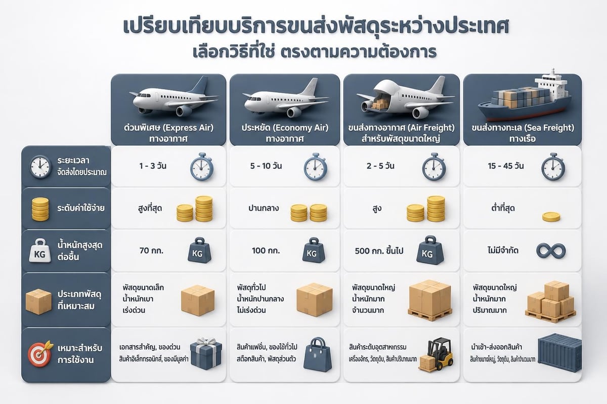 Comparison of shipping methods