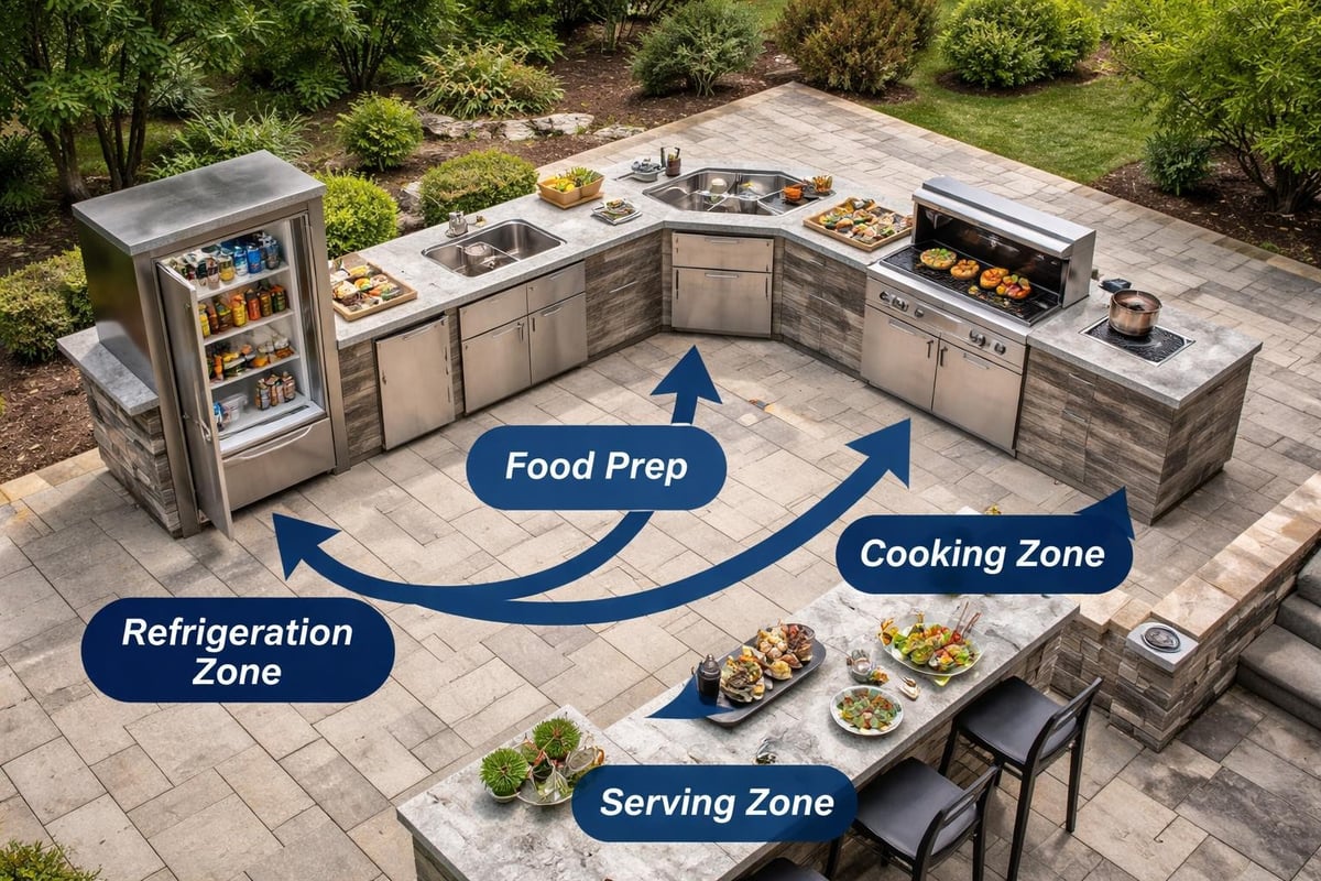 Outdoor kitchen workflow zones